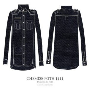 Long-sleeved shirt with snap closure in wax-effect coated stretch cotton by Paradis Perdus SƧ