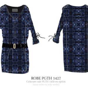 Long collarless shirt dress front buttoned with long sleeves with ties by Paradis Perdus SƧ